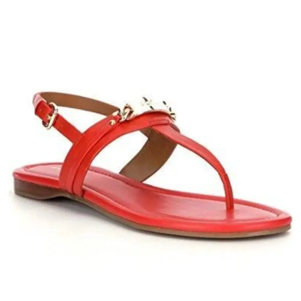 Coach CATERINE Thong Sandals – Coral Patent Gold Hardware Sz 7.5